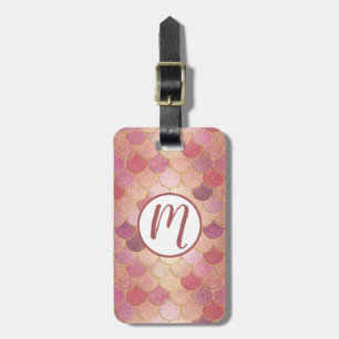 Etiqueta De Bagagem Padrão de Escala de Sereia do Shimmer Dourado rosa