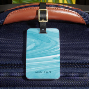 Etiqueta De Bagagem Padrão de espiral Aqua Blue Watercolor Personaliz