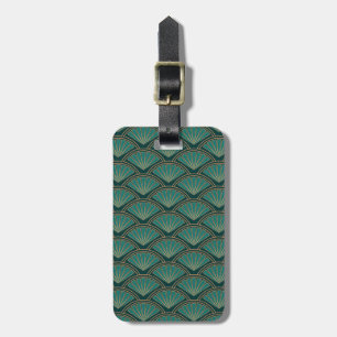 Etiqueta De Bagagem Padrão de estilo Art Deco em cor verde real