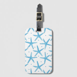 Etiqueta De Bagagem Padrão de estrelas do mar azul de aquarela