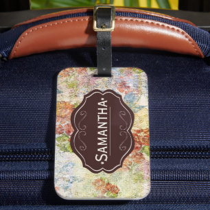 Etiqueta De Bagagem Padrão de Flor Distinto Vintage Personalizado