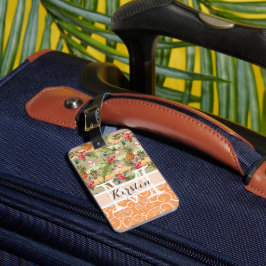 Etiqueta De Bagagem Padrão de Flor Fruta Abacaxi Tropical Diversão Per