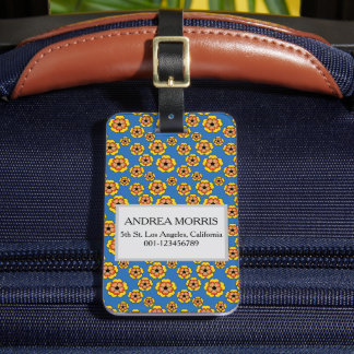Etiqueta De Bagagem Padrão de Flores Laranja Amarelas Personalizar