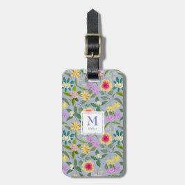 Etiqueta De Bagagem Padrão de Flores Tropicais Ilustradas Coloridas