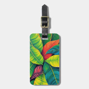 Etiqueta De Bagagem Padrão de Folhagem de Banana Colorida Vibrante