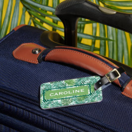 Etiqueta De Bagagem Padrão de Folhas de Palmeira Tropical Verde Retro