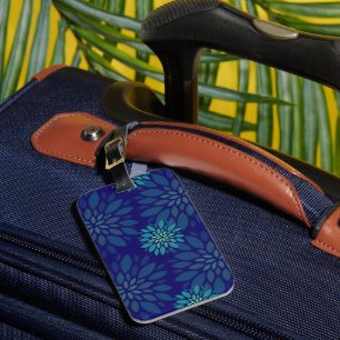 Etiqueta De Bagagem Padrão de Folhas Florais Azul e Verde Navy Moderno