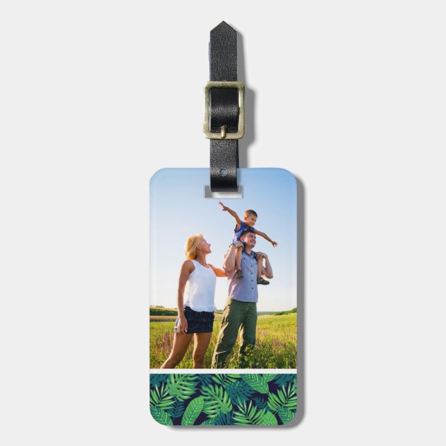 Etiqueta De Bagagem Padrão de Folhas Tropicais de Foto Personalizadas (Frente Vertical)
