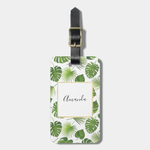 Etiqueta De Bagagem Padrão de Folhas Tropicais na moda Verde
