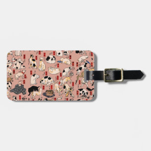 Etiqueta De Bagagem Padrão de Gato Ukiyo-e Japonês Vintage: Kuniyoshi