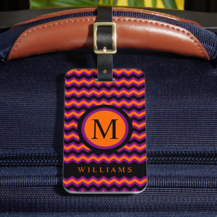 Etiqueta De Bagagem Padrão de Gavão Preto Laranja Roxo Personalizado