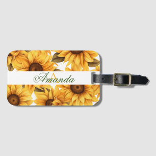 Etiqueta De Bagagem Padrão de Girassol Amarelo de Aquarela com Nome