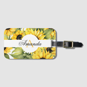 Etiqueta De Bagagem Padrão de Girassol Amarelo e Verde