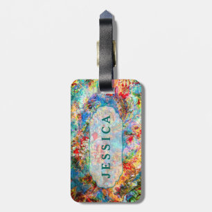 Etiqueta De Bagagem Padrão de Grunge Floral Colorida Rústica