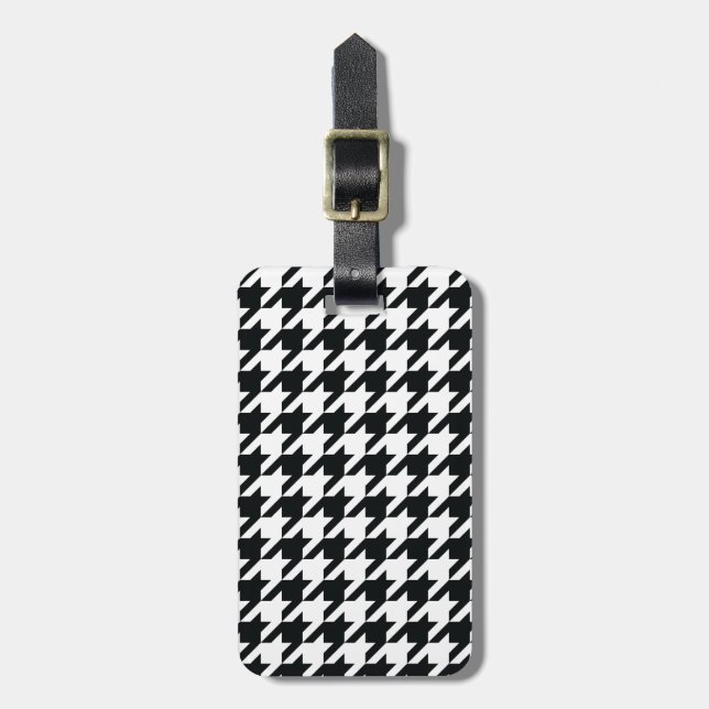 Etiqueta De Bagagem Padrão de Houndstooth Preto Branco (Frente Vertical)