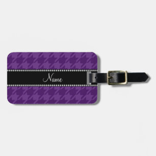 Etiqueta De Bagagem Padrão de houndstooth roxo de nome personalizado