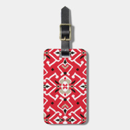 Etiqueta De Bagagem Padrão de ikat vibrante em vermelho, branco e pret