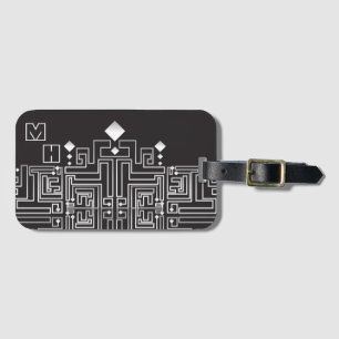 Etiqueta De Bagagem Padrão de Labirinto Preto e Branco Monogramado