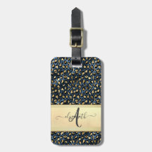Padrão de Leopardo Chic Preto Bronze Monograma