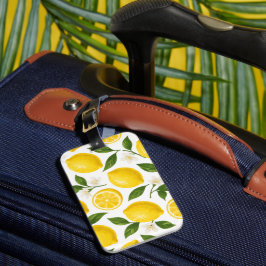 Etiqueta De Bagagem Padrão de Limão Fresco com Folhas e Flores