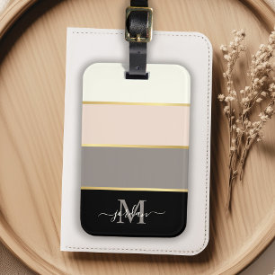 Etiqueta De Bagagem Padrão de Listras Femininas Elegantes com Monogram