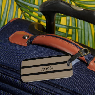 Etiqueta De Bagagem Padrão de listras pretas e castanhas personalizado