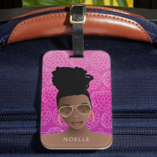 Etiqueta De Bagagem Padrão de Maçãs de Açúcar, Mulher Negra, Rosa