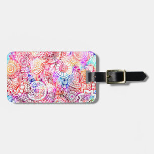 Etiqueta De Bagagem Padrão de Mandala Floral Colorido