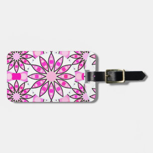 Etiqueta De Bagagem Padrão de mandala, rosa-quente, preto e branco