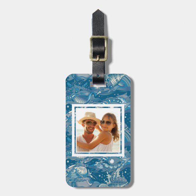 Etiqueta De Bagagem Padrão de Mar Tropical de Fotos Personalizadas (Frente Vertical)