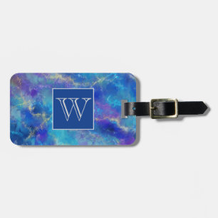 Etiqueta De Bagagem Padrão de Mármore Azul, Roxo e Dourado