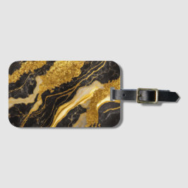 Etiqueta De Bagagem Padrão de mármore preto com Dourado