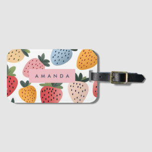 Etiqueta De Bagagem Padrão de morango de Fruta branca personalizado