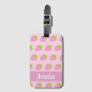 Etiqueta De Bagagem Padrão de Morango Rosa de Menina Personalizado