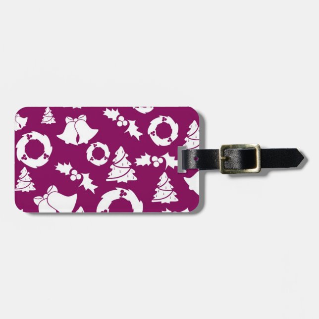 Etiqueta De Bagagem Padrão de Natal Roxo (Frente Horizontal)