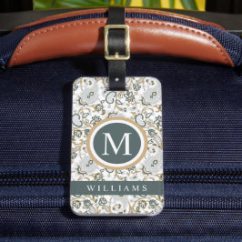 Etiqueta De Bagagem Padrão de Paisley Verde da Cinza White Silver Pers