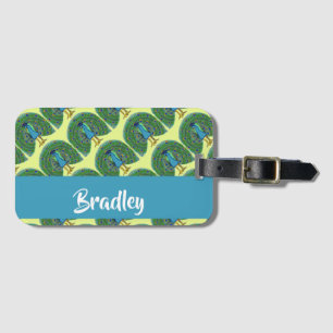 Etiqueta De Bagagem Padrão de pavão de nome personalizado