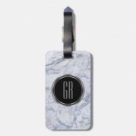 Etiqueta De Bagagem Padrão de Pedra Marble Branco Monograma