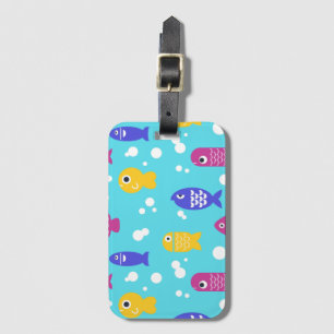 Etiqueta De Bagagem Padrão de Peixe de Desenho Animado Colorido Azul