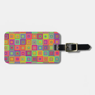Etiqueta De Bagagem Padrão de Quadrados Geométricos Coloridos