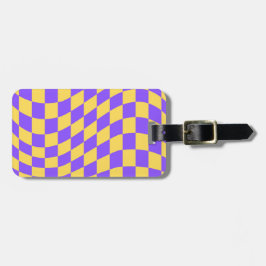 Etiqueta De Bagagem Padrão de Quadro de Verificação Roxo Amarelo