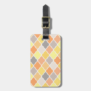 Etiqueta De Bagagem Padrão de quatrefoil amarelo, laranja e cinza