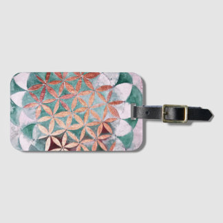 Etiqueta De Bagagem Padrão de Rosetas de Rosa de Água Dourada com Teal