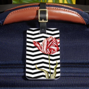 Etiqueta De Bagagem Padrão de Stripes de Chevron Botânico Tulip
