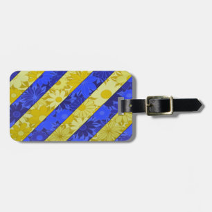Etiqueta De Bagagem Padrão de Stripes Florais Azul e Amarelo