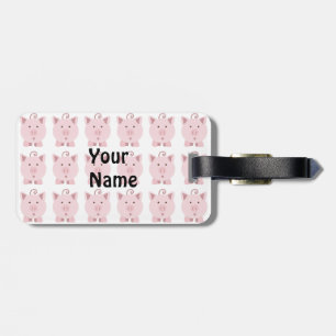 Etiqueta De Bagagem Padrão de Suíno Rosa Redondo