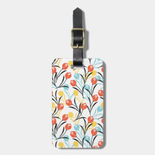 Etiqueta De Bagagem Padrão de Tulipas Vibrante Design Floral em Branco