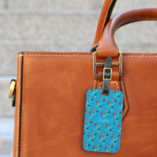 Etiqueta De Bagagem Padrão de turquesa de flores silvestres vermelhas 