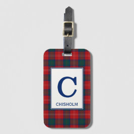 Etiqueta De Bagagem Padrão de Xadrez Vermelho e Azul do Tartan Chishol