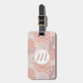 Etiqueta De Bagagem Padrão e Monograma do Flor Dourado rosa